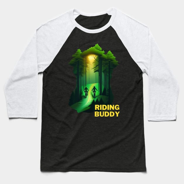 riding buddy mountain biking Baseball T-Shirt by Fashion Clothing Shop
